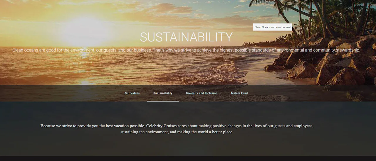 Bild på Celebrity Cruises hemsida där du kan läsa om rederiets miljöarbete.