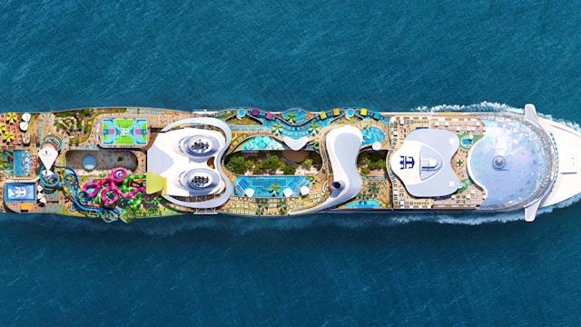 Royal Caribbeans fartyg Icon of the Seas sett från ovan.